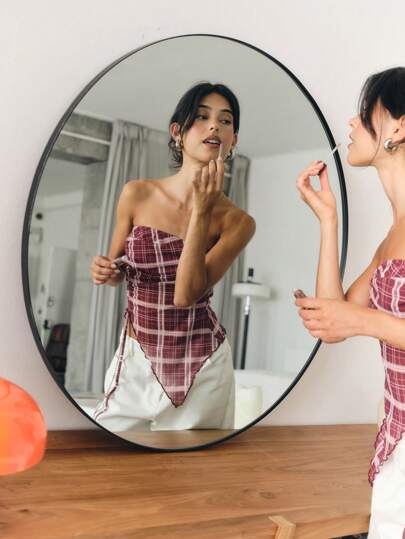 Nöista 夏季时尚格子不对称下摆抹胸上衣