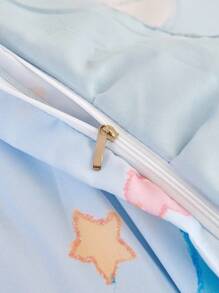 SHEIN X Care Bears 3pc Cute Cartoon Bear & Rainbow Print Ruffle Trim Bedding Set,Suitable For Single Bed/Double Bed/Queen Bed/King Bed, Dormitory/Home - Blue - View 6