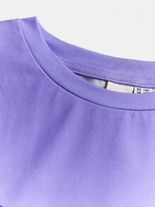 HELLO KITTY AND FRIENDS | SHEIN 2 件套女童可爱卡通格纹圆领长袖上衣和宽松休闲针织裤睡衣套装 - 紫色 - 查看 3