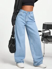 EURMUSE Gerade geschnittene Jeans im lässigen Stil mit hoher Taille - Mittele Waschung - Übersicht 6