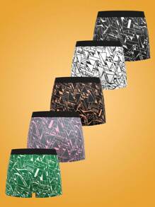 Notgurli Men Color-Blocked Edge Full Print Boxer Shorts (Set Of 5) - Multicolor - View 2