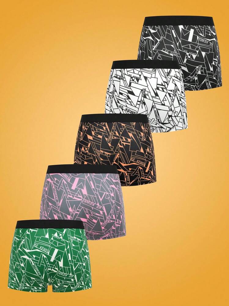 Notgurli Men Color-Blocked Edge Full Print Boxer Shorts (Set Of 5) - Multicolor - View 2