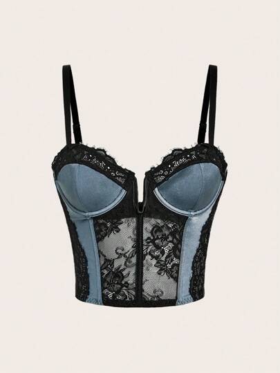 توب كورسيه نسائي مزين بالدانتيل والزهور، بتصميم ضاغط، مع حمالة صدر سلكية، كورسيه علوي من الساتان، توب كورسيه علوي