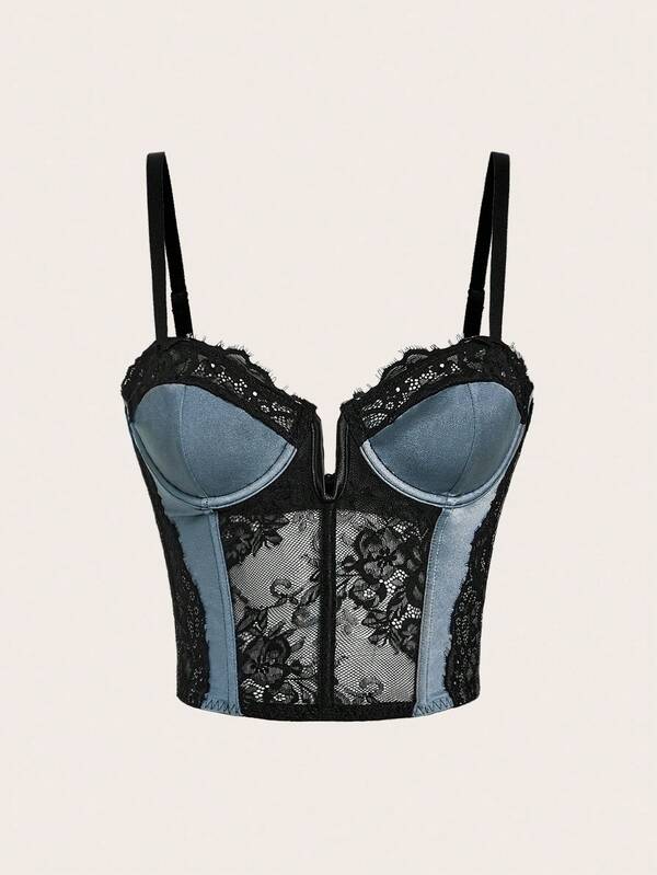 توب كورسيه نسائي مزين بالدانتيل والزهور، بتصميم ضاغط، مع حمالة صدر سلكية، كورسيه علوي من الساتان، توب كورسيه علوي