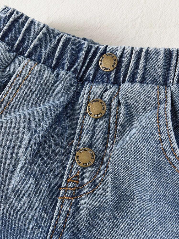 Cozy Pixies 男婴休闲可爱柔软石洗毛绒橙色字母补丁细节蓝色牛仔锥形裤，适合男婴秋冬室内/室外服装 - 中等水洗藍 - 查看 4