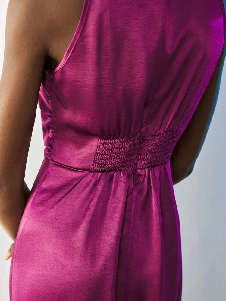 SHEIN Maija レディースファッション ソリッドカラー オフショルダー ドレープドレス