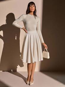 CLARA VERO Women's Ecru Tweed Good Quality Pleated Long Skirt - Beige - View 5