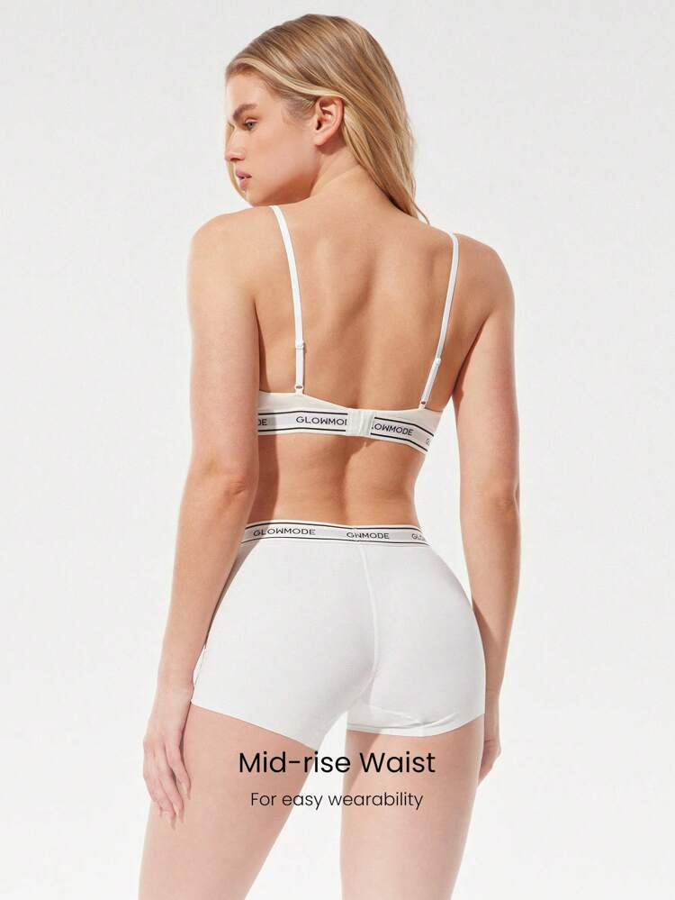 2 Packs Modal Silky Smooth Deodorant Logo Elastic Waistband Mid-Rise Waist Boyshort Underwear Daily Casual Wear