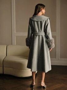 MOTF PREMIUM MANTEL MIT STRASS-KONTRAST UND GEFÄLSCHTEM FELLGÜRTEL - Grau - Übersicht 7