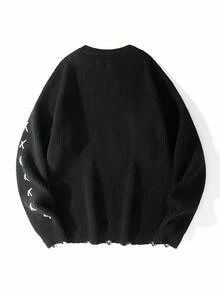 Manfinity CasualKnits 男士撞色简约休闲圆领长袖毛衣 Y2k 毛衣 哥特毛衣 Y2k 长袖男士针织毛衣 男士黑色毛衣 Y2k 上衣 男士返校 Y2k 毛衣 男士黑色针织毛衣 男士哥特毛衣长袖针织上衣 破洞毛衣，秋冬 - 黑色 - 查看 2