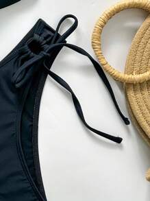 Swim Basics 2pcs Baju Renang Wanita Musim Panas Rajut Warna Polos dengan Tali Serut dan Simpul - Hitam - View 7