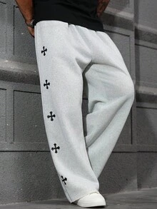 Manfinity LEGND 男士抽绳腰阔腿运动裤 阔腿运动裤 华夫格阔腿运动裤 男士阔腿慢跑裤 宽松裤 Y2kblack 宽松裤 交叉运动裤 男士交叉运动裤 哥特运动裤 设计师运动裤 男士运动裤 - 淺灰色 - 查看 5