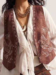 Bohemela 秋冬休闲度假纯色梭织刺绣修身女式轻便夹克 - 棕色 - 查看 5