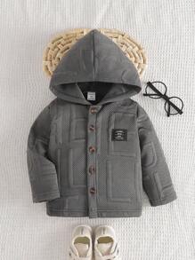 SHEIN 1 件男婴连帽拉链夹克，纹理棉混纺面料，适合秋冬季