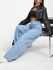 EURMUSE Gerade geschnittene Jeans im lässigen Stil mit hoher Taille - Mittele Waschung - Übersicht 7