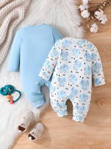 SHEIN Vintaside Kids Bộ áo liền quần họa tiết hoạt hình bé trai 2 chiếc - Nhiều màu - Xem 2