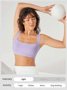 GLOWMODE FeatherFit™ Full Underarm Coverage Pleated Side Seam Open U Back Sports Bra Low Impact Yoga Daily Removable Cups - Lavender Haze - View 6