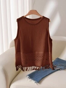 CosyJoli Damen Große Größen Sommer Lässig einfarbiges Spitze Patchwork Trägerhemd und Trägershirt