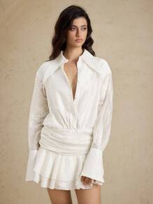 Briarwyn Đầm dài tay thanh lịch xếp ly phía trước màu trơn dành cho nữ - trắng - Xem 2