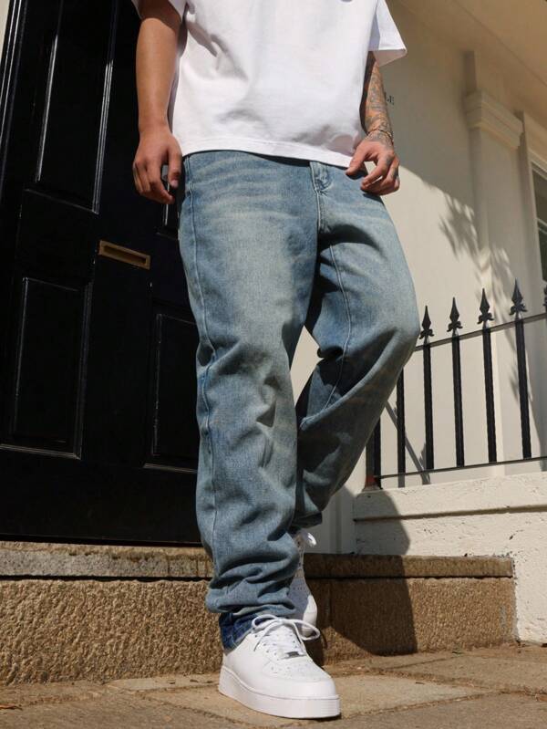 Manfinity Homme 男士直筒宽松休闲牛仔裤，带口袋，百搭