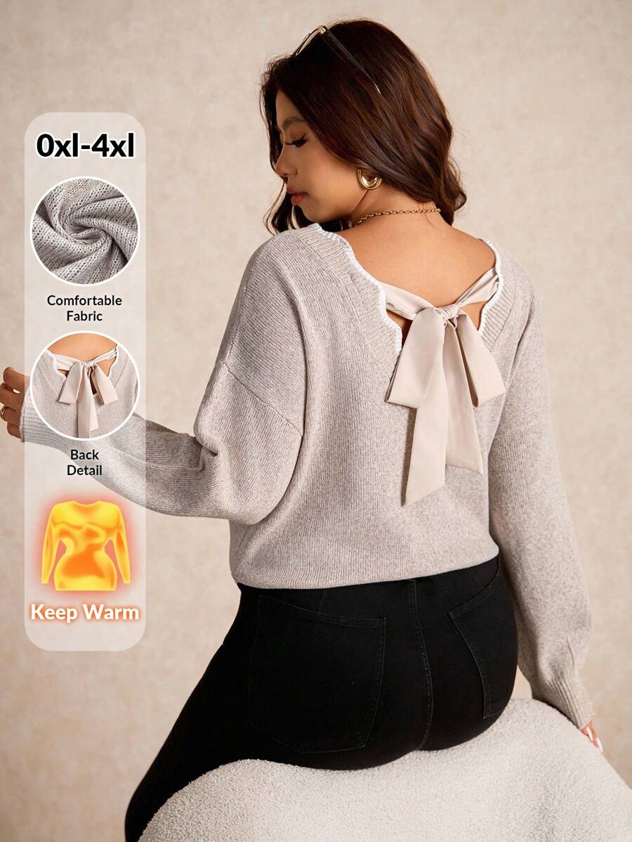 Elaquor Femmes grande taille Chandail ample minimaliste polyvalent avec bretelles au dos, couleur unie, pull ample, vêtements d'automne/hiver pour femmes