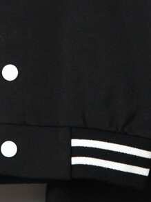 SHEIN Casuvi Kids 2 件/套 青少年男孩学院风套装：黑色针织上衣，白色袖子，印花字母“M”设计，搭配罗纹领、袖口和下摆印花运动裤。舒适、轻松、休闲的风格，适合春季、秋季、日常穿着、运动、学校、旅行 - 黑色 - 查看 4