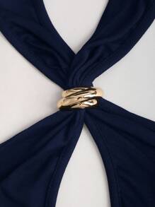 Sweetra 性感露背纯色金属装饰修身短款上衣，时尚别致 - 藏蓝色 - 查看 5