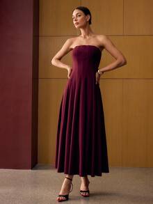MOTF PREMIUM FLOWY MID-LENGTH DRESS - Burgundy - View 4