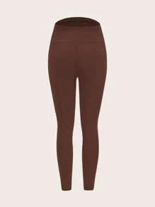 Modmama 孕妇装 2 件套纯色弹力腰高弹力紧身裤 - 棕色 - 查看 6