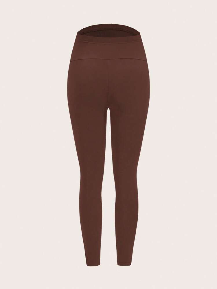 Modmama 孕妇装 2 件套纯色弹力腰高弹力紧身裤 - 棕色 - 查看 6
