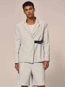 Musero Blazer Jacket Belt Fastening Jacket Only Summer Spring Holiday Vacation - Blue - View 1