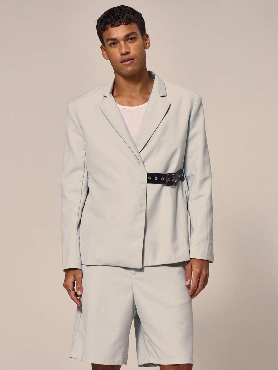 Musero Blazer Jacket Belt Fastening Jacket Only Summer Spring Holiday Vacation - Blue - View 1