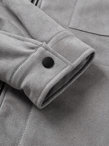 Manfinity EMRG Men's Casual Loose Fit Drop Shoulder Jacket Grey Jacket Men Grey Grey Zip Up Jacket Grey Jacket Grey Shacket Fashion Jacket, Light Grey Jacket, Grey Jacket, Jacket, Old Money Style Fleece - Grey - View 7