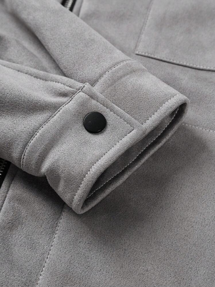 Manfinity EMRG Men's Casual Loose Fit Drop Shoulder Jacket Grey Jacket Men Grey Grey Zip Up Jacket Grey Jacket Grey Shacket Fashion Jacket, Light Grey Jacket, Grey Jacket, Jacket, Old Money Style Fleece - Grey - View 7