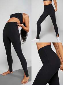 GLOWMODE 31" FeatherFit™-Sculpt Tummy Control Front Slit Leggings - Black - View 8