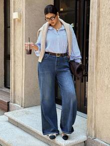 Dripcurv Plus Striped Print Drop Shoulder Shirt