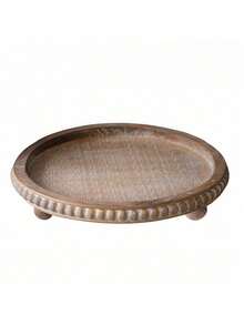 SHEIN 1PC Decor 12in Round Tray For Home Decor- Brown Wood Beaded Tray- Decorative Round Tray For Living Room Decor Coffee Table Decor Kitchen Table Decor Or Farmhouse Serving Tray
