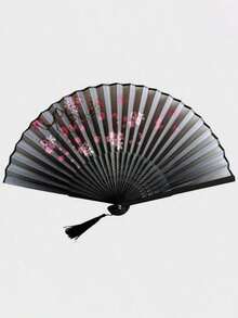 1pc Stylish Lightweight Handheld Fan Bamboo Folding Hand Fan With Botanical Theme - Elegantly Crafted Wooden Fan With Tassel, Classic Retro Design, Suitable For Graduation Gift, Home Decoration, Bamboo Art Ornament, Dance Stage Performance - Creative Anime Themes And Gifts