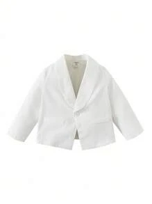 2pcs/Set Baby Boy Gentleman Outfit, White Blazer Jacket With Chest Flower Decor And Black Pants, Comfortable, Versatile, Classic Retro British Style, Suitable For Indoor, Outdoor, Daily, Sports, Play, Party, Photo Shoot, Holiday, Festival, Wedding, Baby Shower, Christening, 1st Birthday Tuxedo Suit Baby Boys Formal Wear White Blazer For Baby Boy, In Fall/Winter - Black and White - View 5