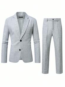 Manfinity Mode Men's Notched Lapel Single-Breasted Formal Suit Set - Light Grey - View 5