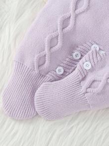 SHEIN Vintaside Kids 女婴针织毛衣，长袖翻领连体衣，连裤袜，秋冬季舒适穿着。粉色和杏色可选，优雅百搭的设计，刺绣卡通图案，适合日常穿着、室内、户外和旅行。 - 彩色 - 查看 6