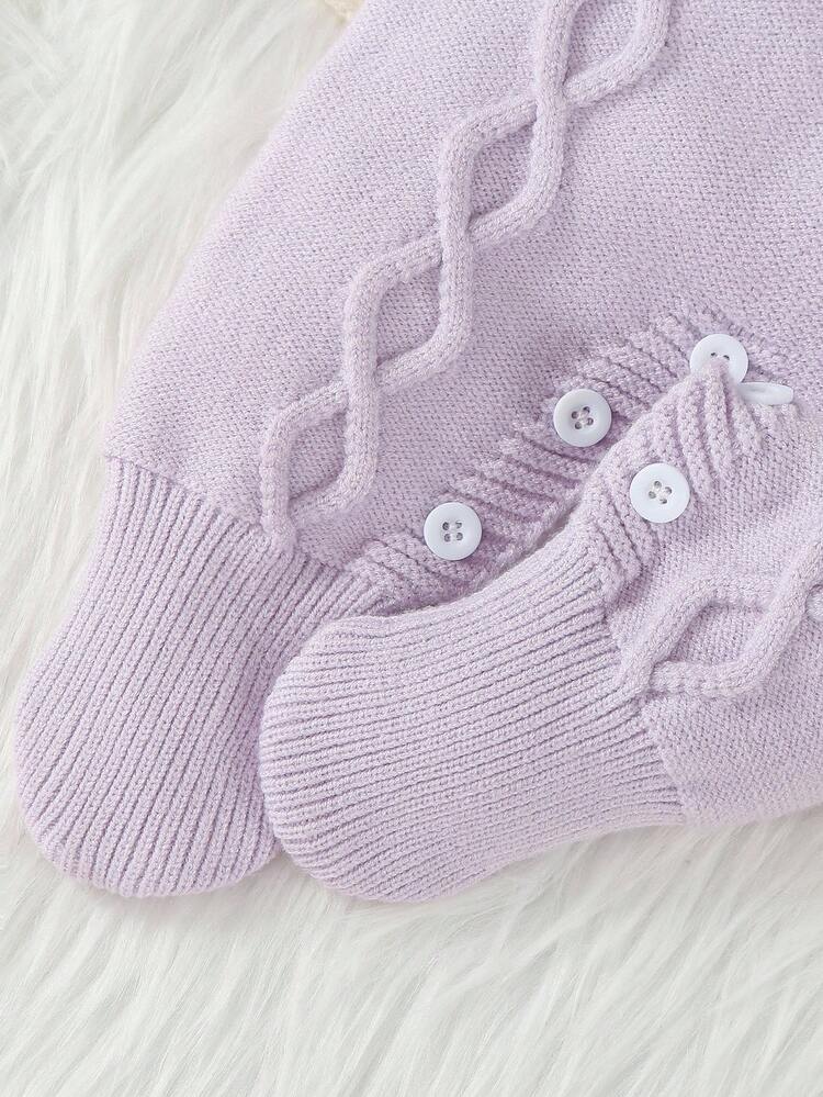 SHEIN Vintaside Kids Baby Girls Knitted Sweater , Long Sleeve Romper With Fold-Over Collar, Footie Pants, Comfortable For Autumn/Winter Season. Available In Pink And Apricot, Elegant And Versatile Design With Embroidered Cartoon Patterns, Suitable For Daily Wear, Indoor, Outdoor And Travel, Baby Girl Knitted Outfits Light Purple Outfits For Babies Cozy Pixies Baby Girl Set Baby Knit Romper Lavender Baby Outfit Bunny Baby Outfit Fall - Multicolor - View 6