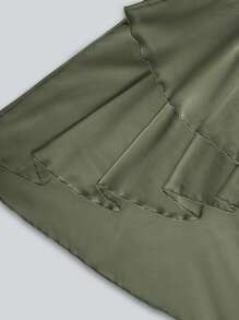 Elenzga 1 件优雅女式连衣裙，采用闪亮面料，交叉荷叶边侧系带细节，荷叶边下摆缎面连衣裙长款女装 - 綠色 - 查看 6