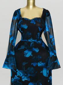 Modelyn Elegantes figurbetontes Partykleid mit langen Ärmeln für Damen in Große Größen