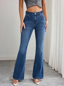Elenzga Women's Solid Color Casual Jeans - Medium Wash - View 6