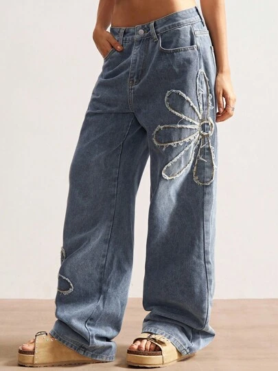 Bohemela 女式休闲纯色梭织直筒牛仔裤