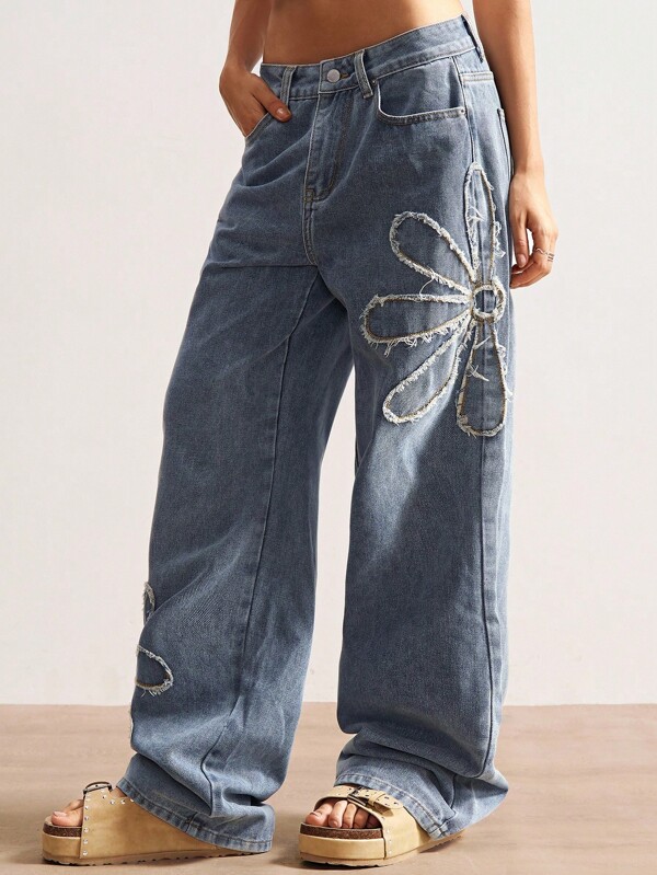 Bohemela Jeans rectos de unicolor tejidos de mujer, de uso casual