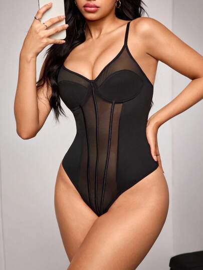 无缝紧身衣，带钢圈，网眼拼接，收腰，勾勒迷人曲线，休闲外套，迷人女士塑身衣