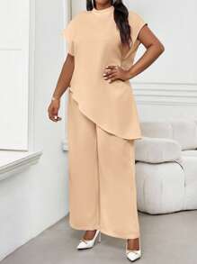 SHEIN Lady Áo cánh tay cánh dơi dáng rộng, cổ tròn, tay cánh dơi, viền bất đối xứng, thiết kế mới 2025, áo cánh thanh lịch, sang trọng, thoải mái, thanh lịch cho ngày lễ tình nhân, tiệc tùng năm mới - Lạc đà - Xem 5