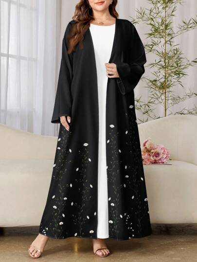 Al Najma Plus Size Women Loose Long Casual Flare Sleeve Arabic Abaya Robe,Women's Fashion Elegant Party Grand Night Shining Autumn Women's Clothing Ladies Dress, Back To School Clothing, Comfortable And Soft Fabric, Gift For Mom, Printed Burqa Dress